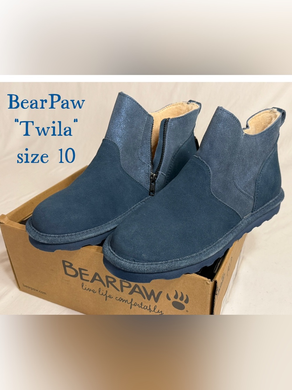 BearPaw “Twila” Navy Suede Chukka Zip Boots size 10